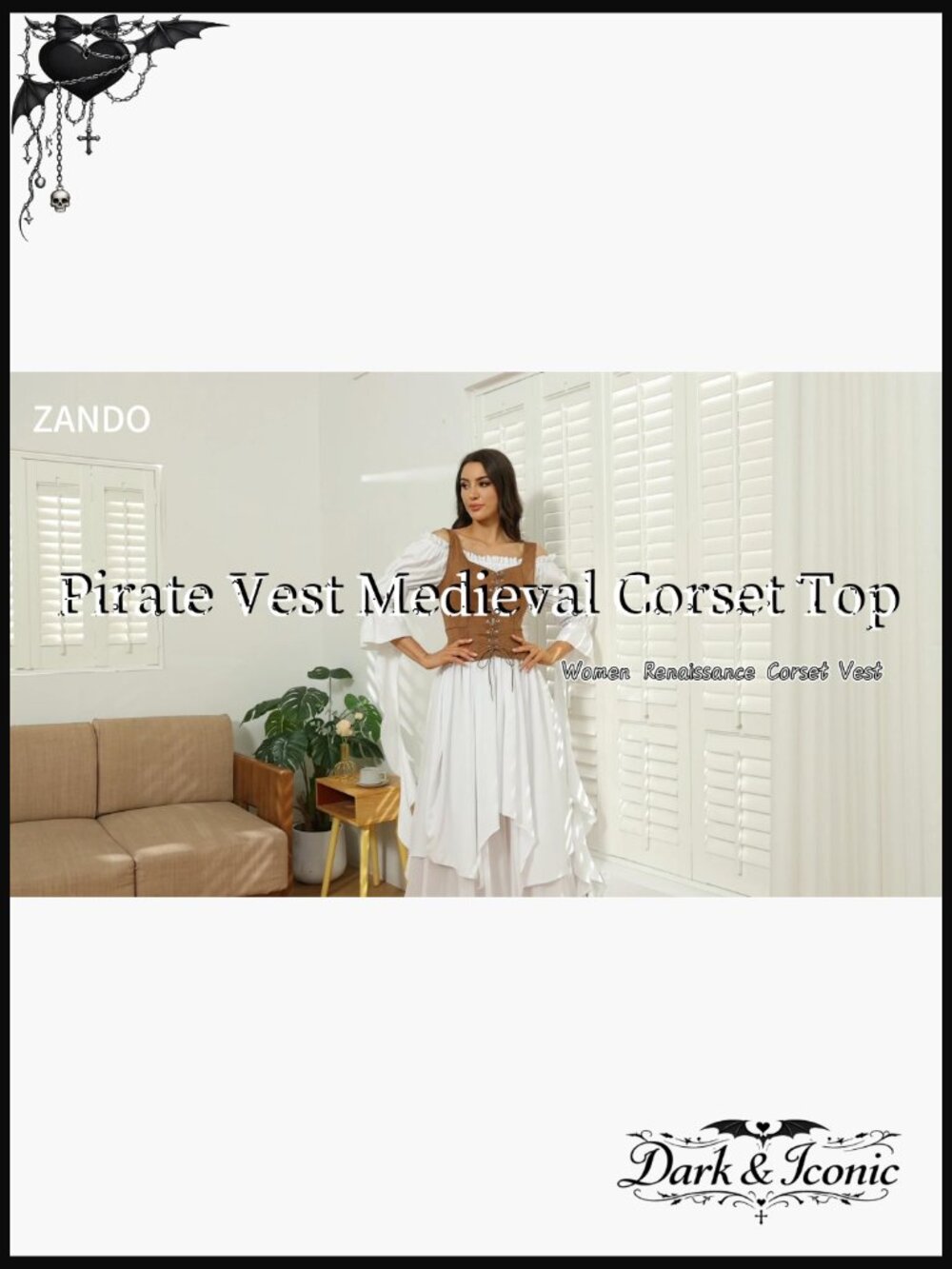 Renaissance Corset Vest Pirate Costume Medieval Lace Up Top - Picture 6 of 7